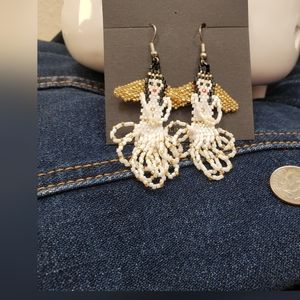 Genuine NEW Native American Indian Handmade ANGEL Holiday Glass Bead Dangle Earr